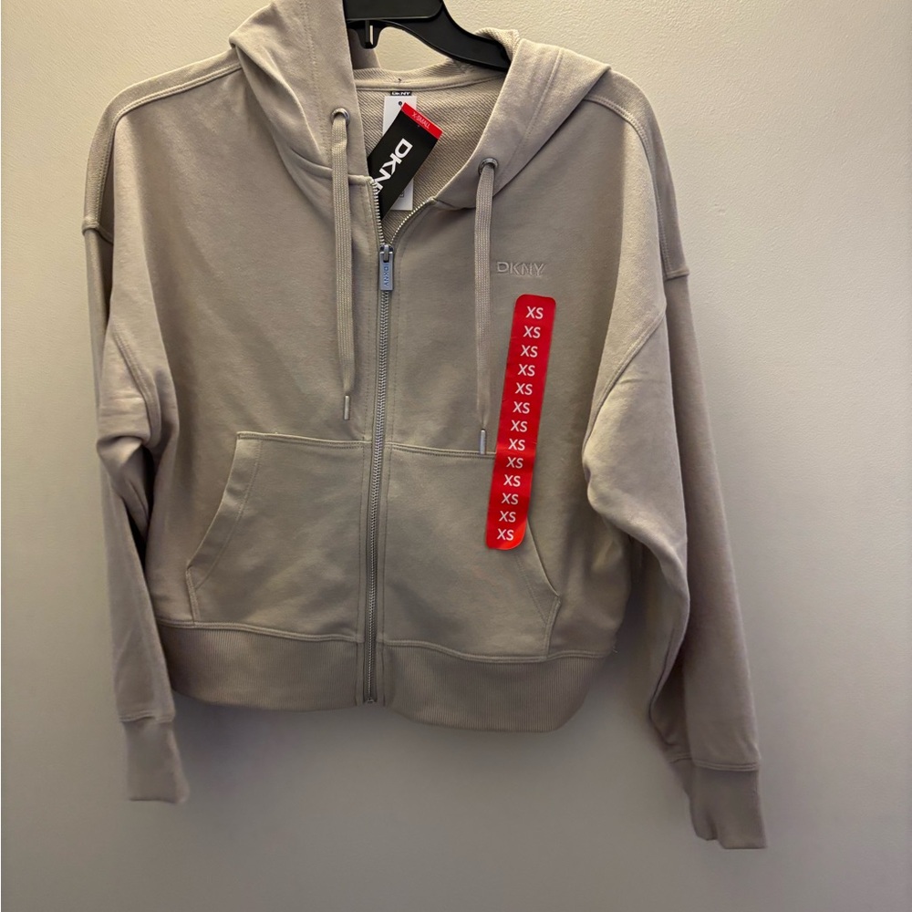 DKNY Women's Hoodie Zip-Up Jacket XS Pebble Beige NWT Style DPMJ9614